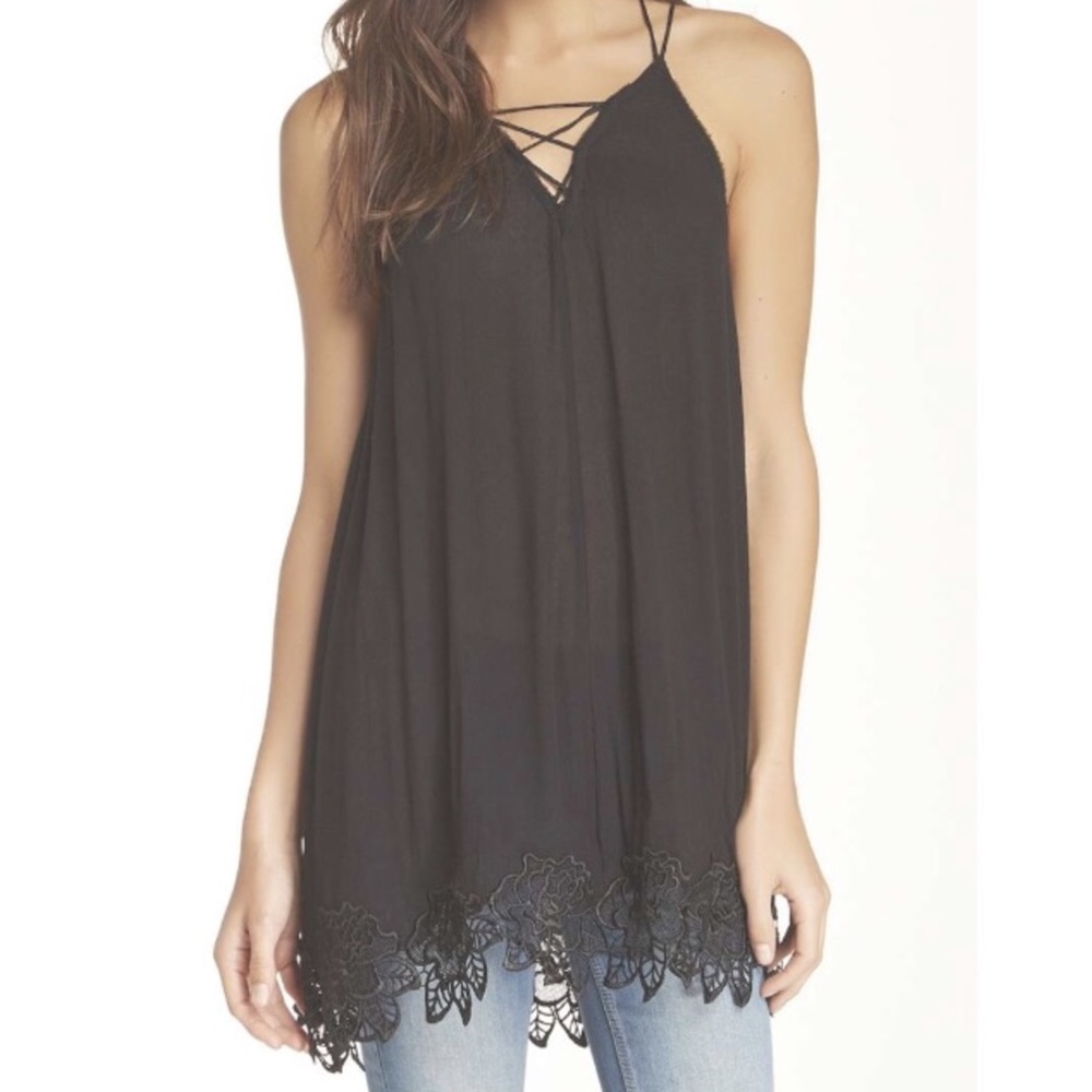Free People Wicked Spell Black Embroidered Tank